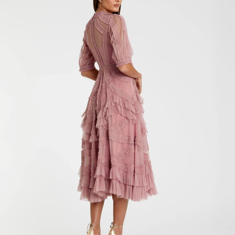 Mac Duggal Mauve Ruffled Long Sleeve Dress